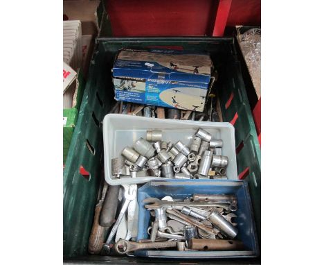 Tools - spanners, screw drivers, socket parts, bike lift, etc:- One Box