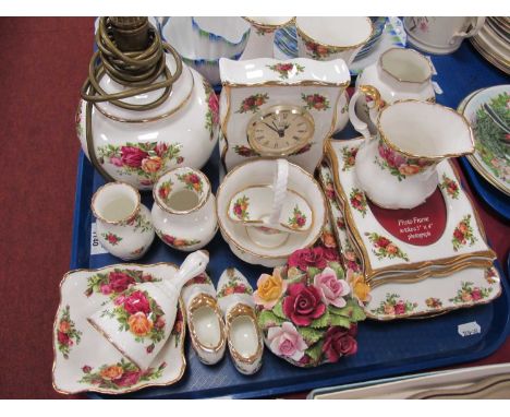 Royal Albert Old Country Roses pattern ceramics to include lamp, vases, clock, photo frames, jug, basket, sugar etc.