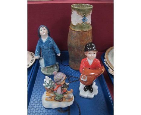 Early XX Century Doulton stoneware Vase, Royal Copenhagen figure of a girl in riding clothes holding a saddle, other figure o