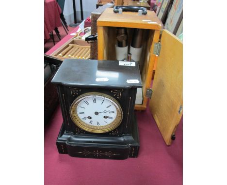 XIX Century Black Slate Mantel Clock, together with a microscope WF10X, boxed, (2).