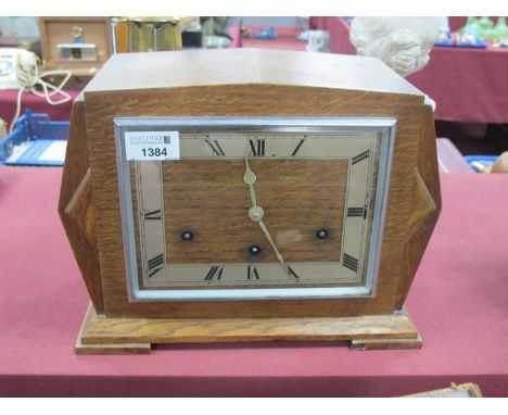 'Garrard' Early XX Century Oak Cased Musical Mantel clock, with a rectangular dial, Roman numerals, stamped Gerrard on the ba