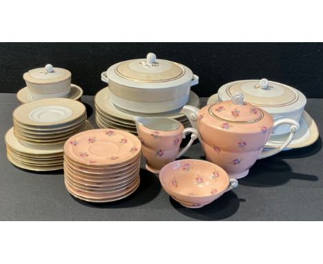 A Suisse Langenthal part dinner service, comprising tureens and covers, serving platter, sauce tureen, dinner plates, dessert