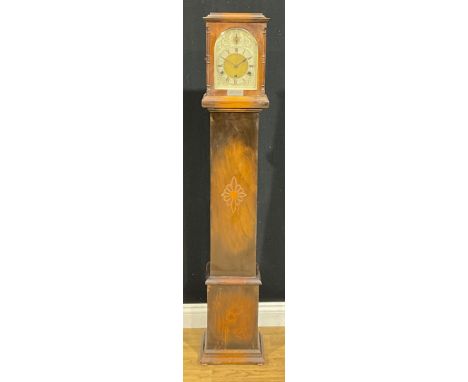 An early 20th century bracket clock, silvered and brass dial, Roman numerals, eight day striking movement, five rod chimes, s