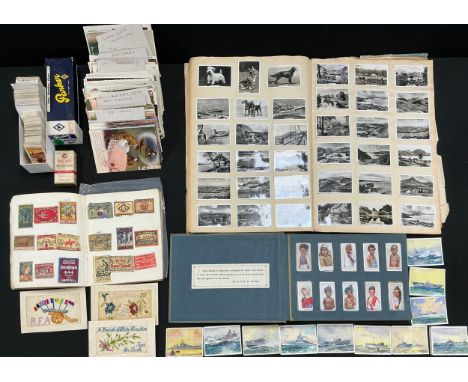 Trade Cards - including WWI silk and other sentimental postcards; a Wills's cigarette card album, including Ogden's The Great