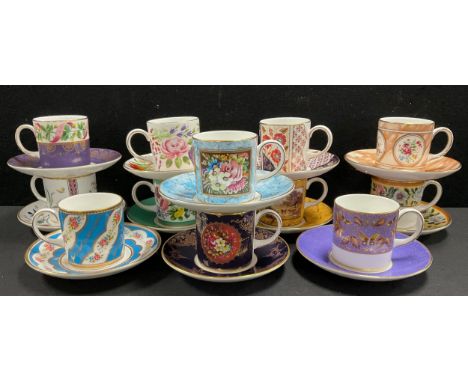 A collection twelve Coalport coffee cups and saucers, The Coalport Museum Historic Coffee Cup Collection, including Floral Ri