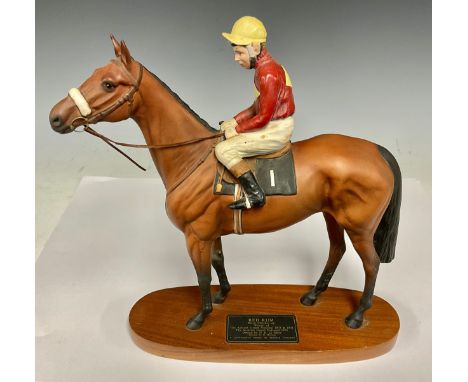 A Beswick Connoisseur model, Red Rum, with Brian Fletcher, wooden plinth, 33.5cm high overall