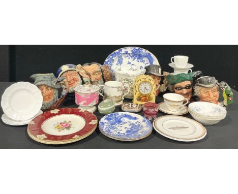 Ceramics - an Aynsley Orchard Gold mantel clock, 15cm high; a Royal Crown Derby shaped circular plate, printed and painted by