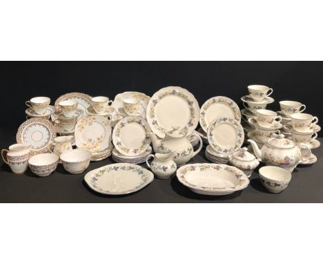 A Royal Doulton Ravenna pattern dinner and tea service for six, comprising dinner plates, dessert plates, side plates, teapot