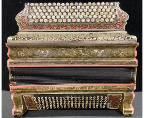 An early 20th century French faux-Boulle piano accordion, 46cm wide