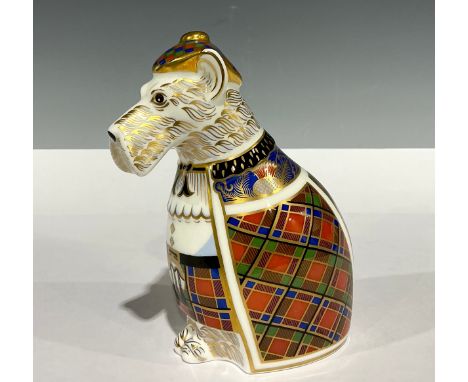 A Royal Crown Derby dog model, Scottish Terrier, specially commissioned by Sinclairs to celebrate the Royal Crown Derby event