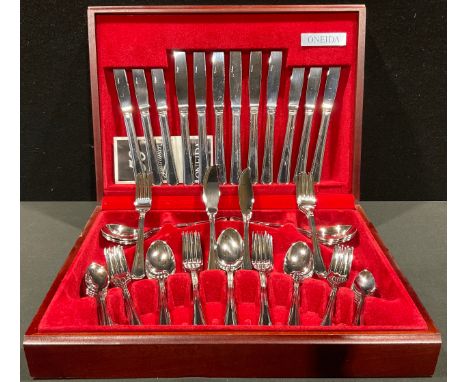 An Oneida canteen containing a full set of Balmoral pattern flatware, including additional fish knives and forks,
