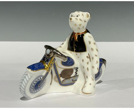 A Royal Crown Derby miniature model Teddy Bear, Biker Bear, one of a limited edition of 500, 10.5cm, printed mark in red