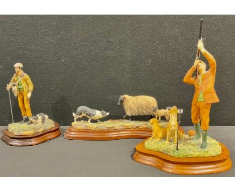 A Border Fine Arts model, Reaching for the High Bird, 27cm high; a Border Fine Arts model, Shepherd and Collie, 20cm high; an
