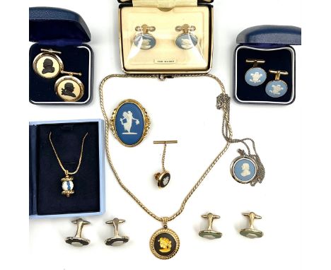 A Selection of Wedgwood Jewellery;to include three pairs of Wedgwood cufflinks by Stratton and two other pairs of cufflinks, 