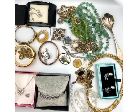 A Selection of Costume Jewellery and Handbags; to include semi-precious gemstone bead necklaces such as amber, rose quartz, s