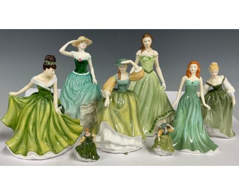 A Royal Doulton figure, Emily HN4093, 21cm, printed mark, first quality; others Fair Lady HN4719;  December - Mistletoe Affec