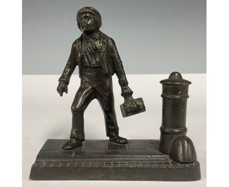 French School (early 20th century), a brown patinated bronze, of a lamp lighter