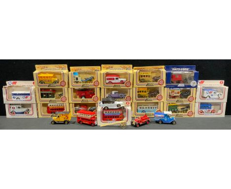 A Lledo Days Gone diecast model car, buses, horse drawn carts and trolley buses, other motor vehicles, some advertising brand