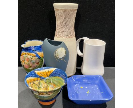 Studio Pottery - a Wendy Tournay mug, 13.5cm, printed mark; a vase by Jean Jenkins, 26cm, printed mark; a vase by Sue Dyer, 1