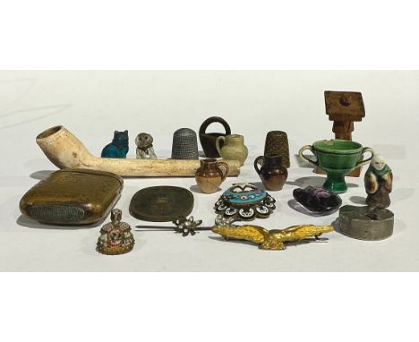 Objects and Bijouterie - a Victorian brass vesta case; a Chinese boxwood torture carving, of a criminal in a cangue; a Chines