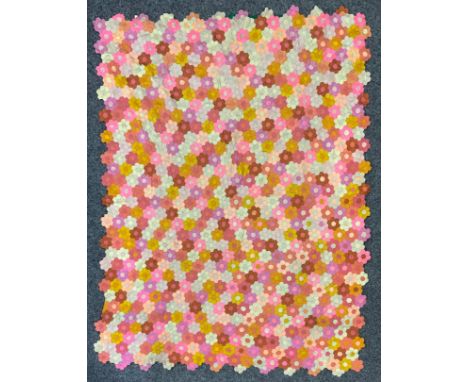 Textiles - Large hexagonal patchwork hand stitched quilt, circa 1960’s, 172cm x 216cm