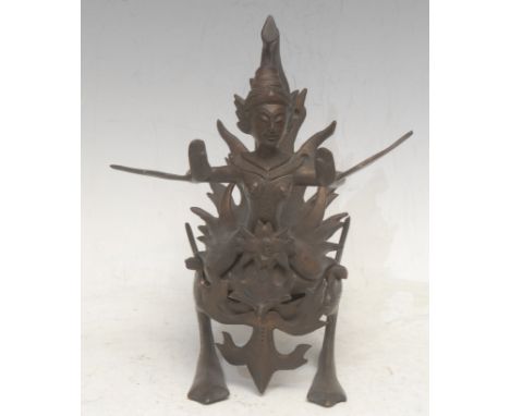 A Thai bronze figurine, cast as the Buddhist goddess Kinnara, she stands typically as half woman, half goose, 18.5cm high, 14