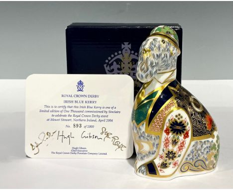 A Royal Crown Derby dog model, Irish Blue Kerry, commissioned by Sinclairs to celebrate the Royal Crown Derby event at Mount 