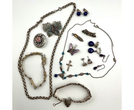A Selection of Silver and Unmarked White Metal Jewellery;the silver jewellery includes a gate bracelet, a belcher chain, a Ca