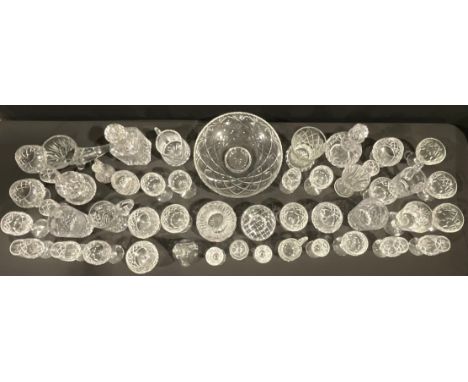 Glassware - a set of six Webb Corbett cut glass wine glasses; a set of six cut glass brandy balloons; other cut glass drinkin