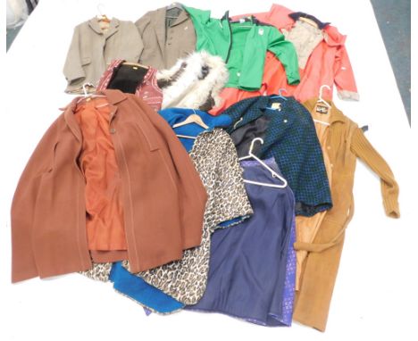 Various vintage clothing, comprising a Splasher overcoat, ponchos, gentleman's tweed jackets, etc. (AF) 
