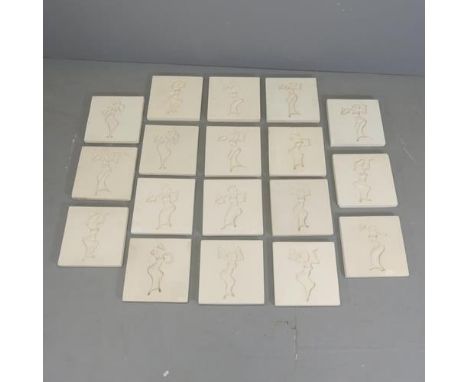 Eighteen Intaglio carved limestone panels, depicting Legong dance poses, taken from the drawings of Miquel Covarrubias in his