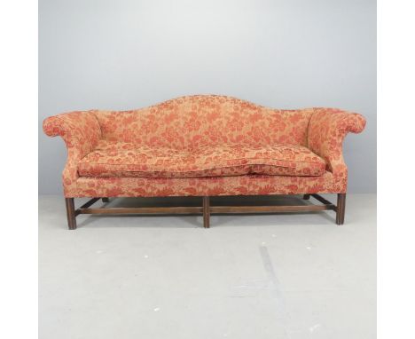 A Georgian Chippendale style oak and upholstered sofa. Overall 225x93x78cm, seat 165x52x50cm. 