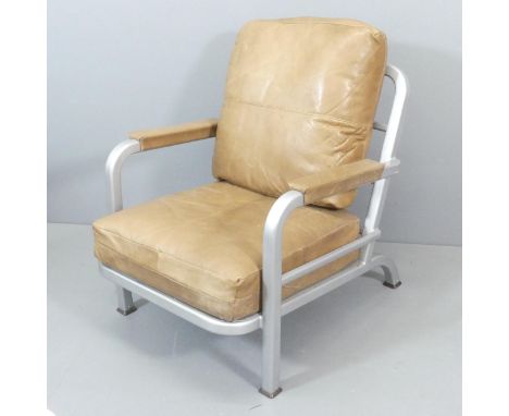 U.S CHAIRCRAFT - A 1953 US Army Medical Corps lounge chair, with aluminium frame and leather upholstery, and maker's mark to 