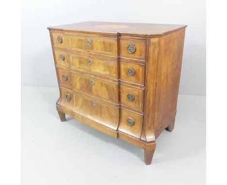 An 18th century French walnut commode chest of four drawers, with marquetry inlaid decoration and chequerboard banding. 103x8