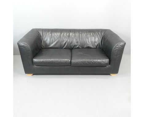 A Heal's classic black leather upholstered sofa, with original purchase receipt dated 1995. Overall 185x74x90cm, seat 138x42x