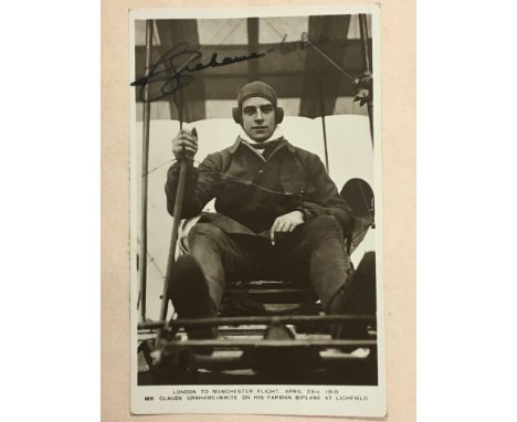 A rare signed postcard. Aviation Claude Crahame-White the first Aviation Pioneer to fly at Night during the London to Manches