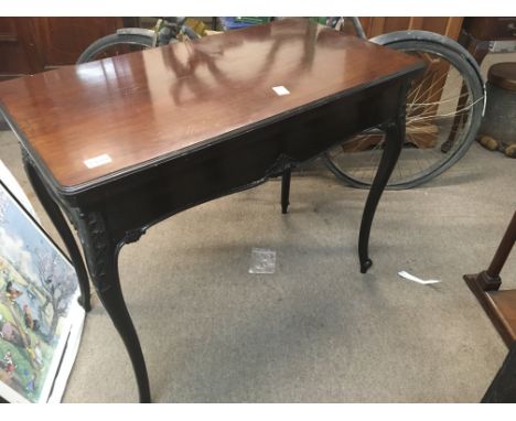 An Edwardian French influence mahogany card table with cabriole legs the hinged top with green baize - NO RESERVE
