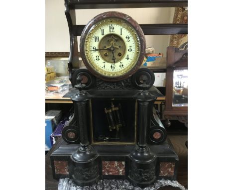 A Victorian eight day marble and slate mantle clock with mercury filled pendulum - NO RESERVE