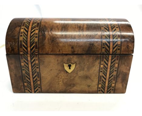 A domed Tombridge type walnut two section tea caddy.