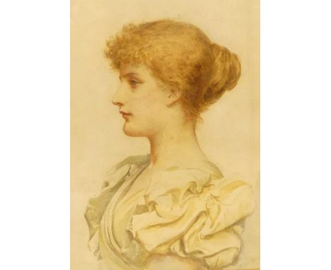 Early 20th century school head &amp; shoulders profile portrait of a young woman, watercolour, indistinctly signed lower righ