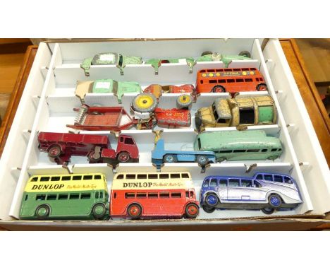 A tray of playworn Dinky diecast, to include a No.290 Dunlop double decker bus