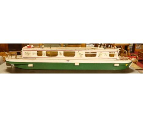 A painted wooden replica model of the canal boat Elfindale, length 130cm 