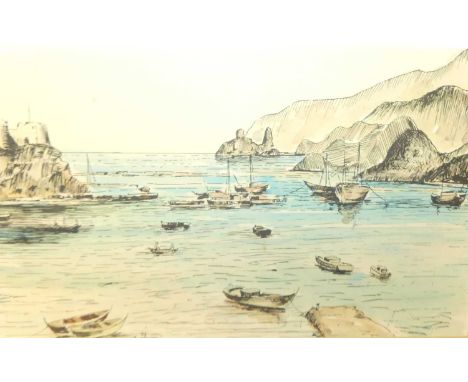 K Orrayed - North African harbour scene, ink and watercolour, 18x25cm, together with two others by the same hand (3)