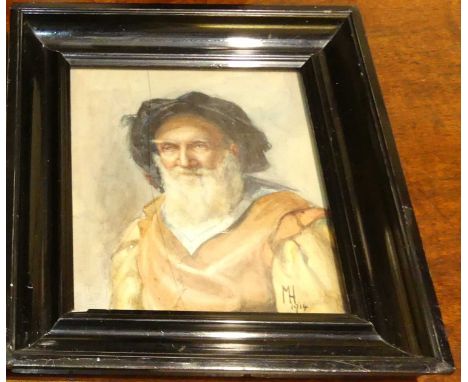 Continental school bust portrait of a bearded man, watercolour, signed with monogram and dated 1914 lower right, 17x14.5cm; t