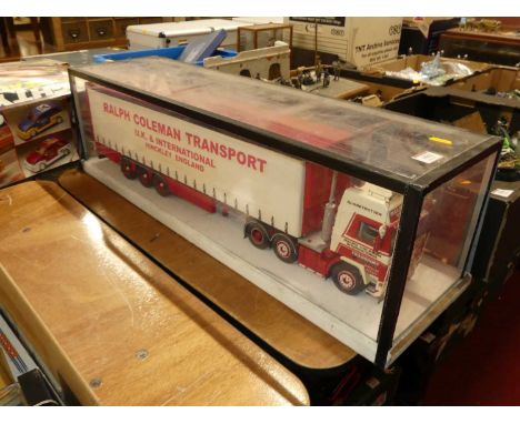A wooden and plastic scratch-built model of a Volvo F16 intercooler 6x2 tractor unit, with 40ft refrigerated trailer, Ralph C