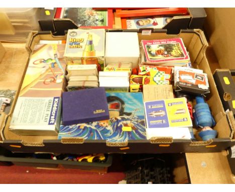 A quantity of mixed children's toys, diecast vehicles, Thomas the Tank Engine books, various playing cards etc to include a P