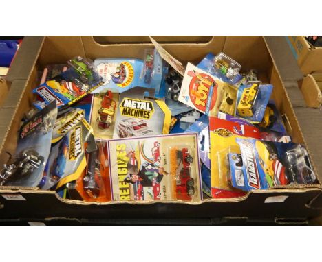 Two boxes of 1980s and later modern release plastic and diecast miniatures to include Metal Machines, ERTL Thomas the Tank En