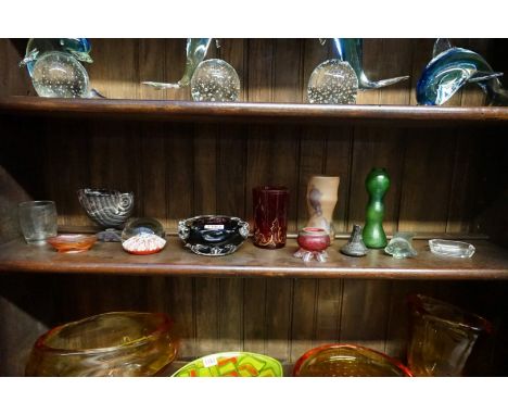 A small group of clear and coloured glass, to include: a Lalique fish, 4.5cm high; an Orrefors masonic dish; and a Hoffmann p