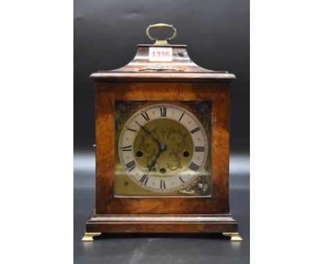 A 1930s, 18th century style, walnut mantel clock,&nbsp;chiming on five gongs, 28cm high. 