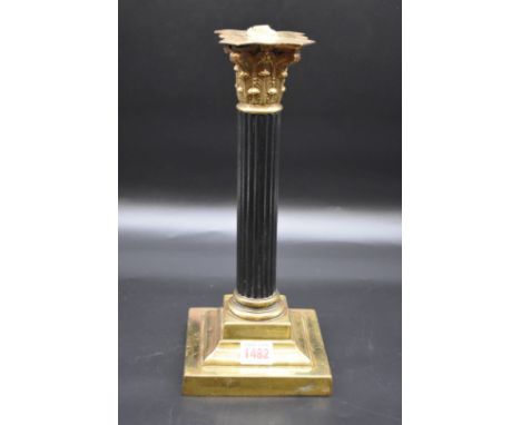 A Victorian brass Corinthian column lamp base,&nbsp;32.5cm high.&nbsp; 